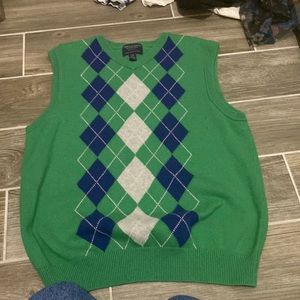 Green and blue checkered sweater vest